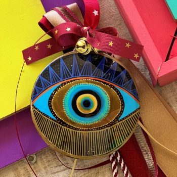 Γούρι Μάτι μεγάλο μεταλλικό-Μπλε ακτίνες 30x19εκ.